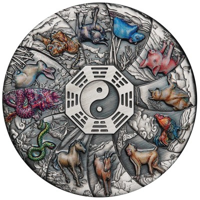 12 Lunar Animals - 5 Oz- silver coloured antique coin (delivery 29.9.)