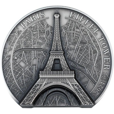 Eiffelova věž - 2 Oz - stříbrná sběratelská mince (delivery 24.2.2024)
