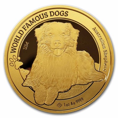 Světová plemena psů: Australský Shepherd (2024)  1 Oz -  zlatá investiční mince
