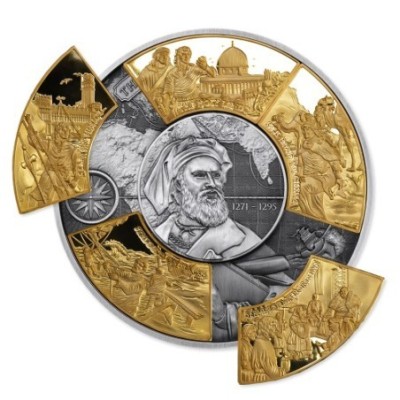 Marco Polo - 5 Oz - stříbrná puzzle gilded sběratelská mince