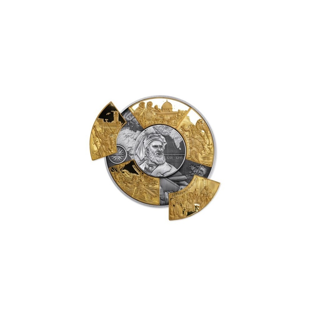 Marco Polo - 5 Oz - silver puzzle gilded collector coin Marco Polo - 5 Oz - silver puzzle gilded collector coin
