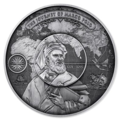 Marco Polo - 5 Oz - stříbrná puzzle gilded sběratelská mince