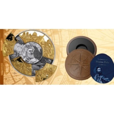 Marco Polo - 5 Oz - stříbrná puzzle gilded sběratelská mince