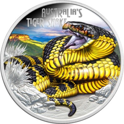 Australian Tiger Snake - 1 Oz - stříbrná proof sběratelská mince