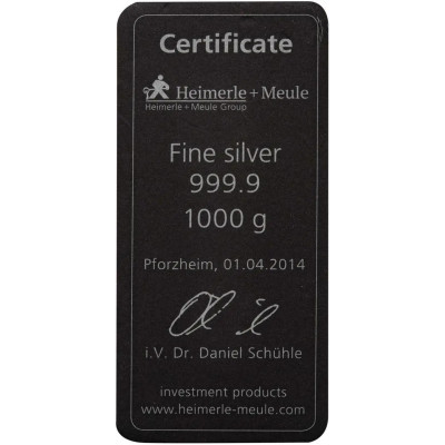 Heimerle + Meule - 1 kg - Silver Investment Bar