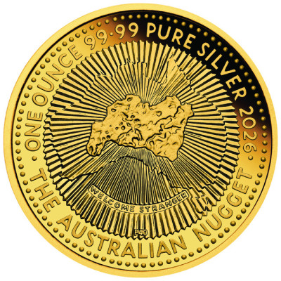 Australian Nugget - 1 Oz -  Silver Proof Gold-Plated Coin