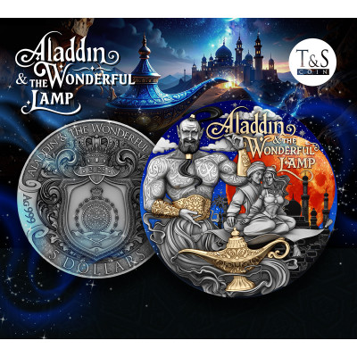 Aladin a kouzelná lampa - 2 Oz - stříbrná sběratelská mince