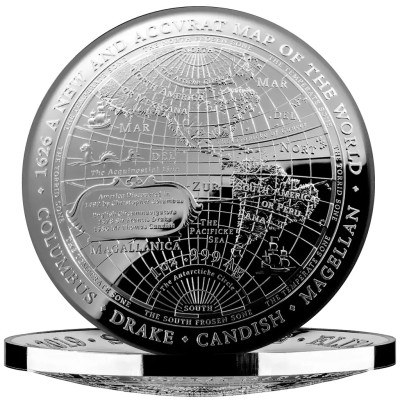 1626 Nová mapa světa - 1 Oz - stříbrná proof sběratelská mince