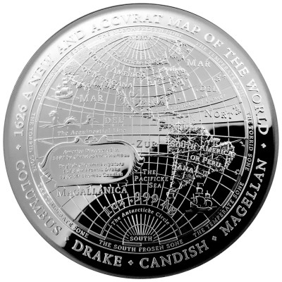 1626 Nová mapa světa - 1 Oz - stříbrná proof sběratelská mince